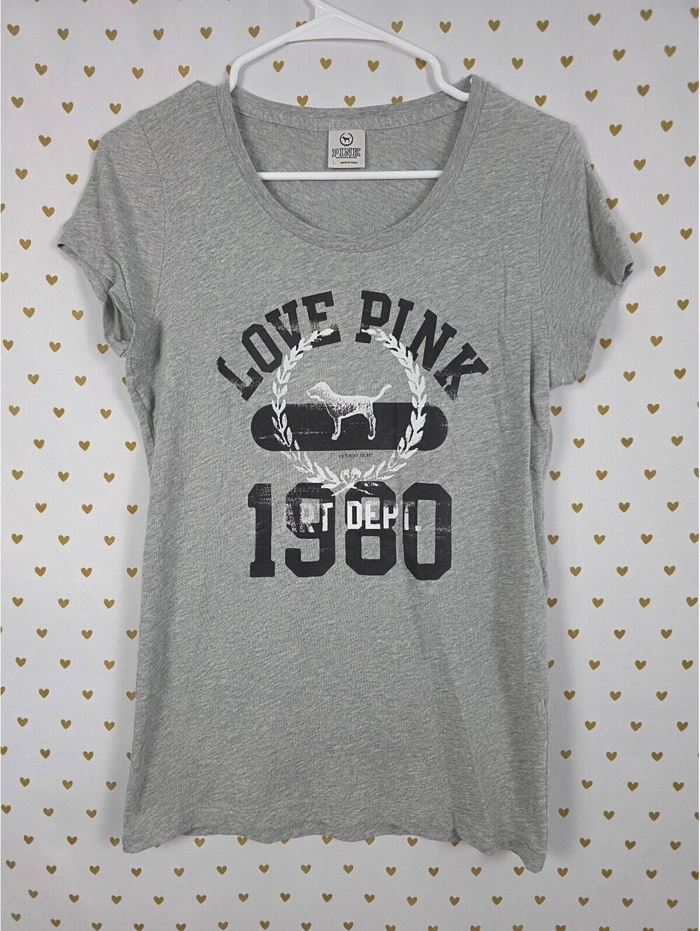 Victorias Secret PINK LOVE Crest VINTAGE y2k Grey tee shirt LARGE